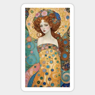 Gustav Klimt's Golden Enigma: Inspired Woman in Radiant Majesty Magnet